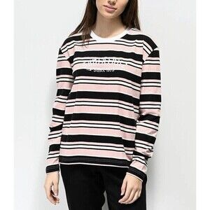 Santa Cruz Skateboards Striped T-Shirt Womens Size S Long Sleeve Pink Black